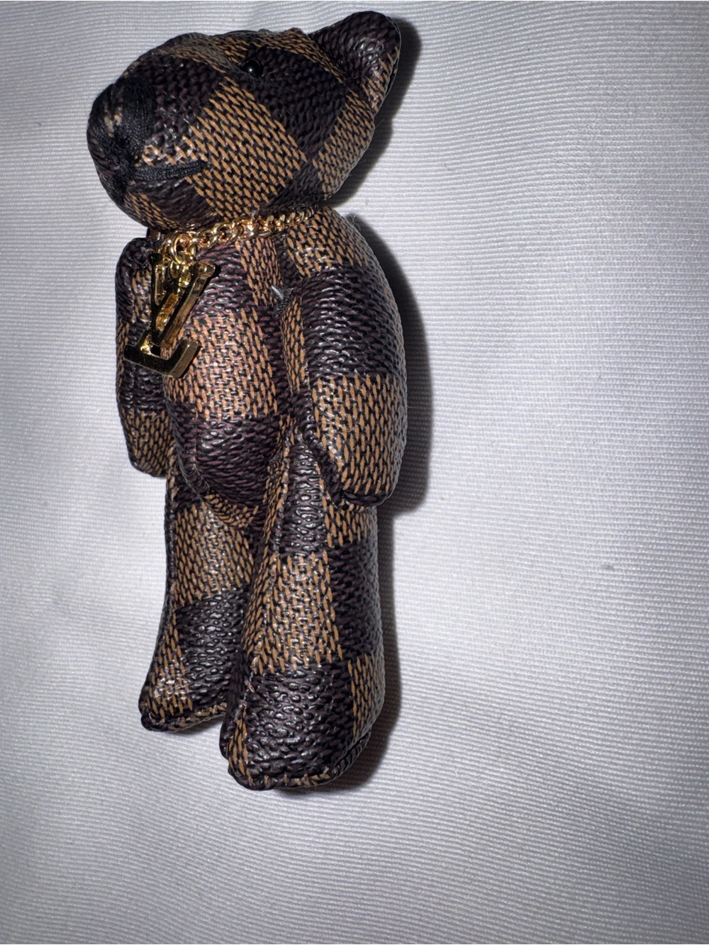 Handmade Designer Canvas Teddy Bear Keychain Brown Check Bag Charm Luxe Style - Picture 7 of 7